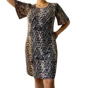 NWT Alexandra + Oak Women's Snakeskin Sheath Short Trumpet Sleeve Dress $54 Sz L